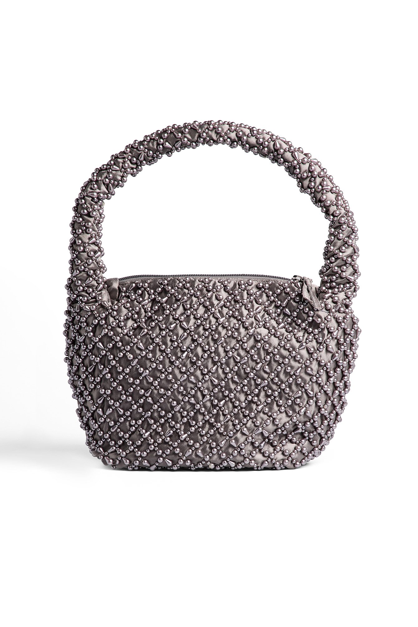 Charcoal Grey Beaded Rounded Bag