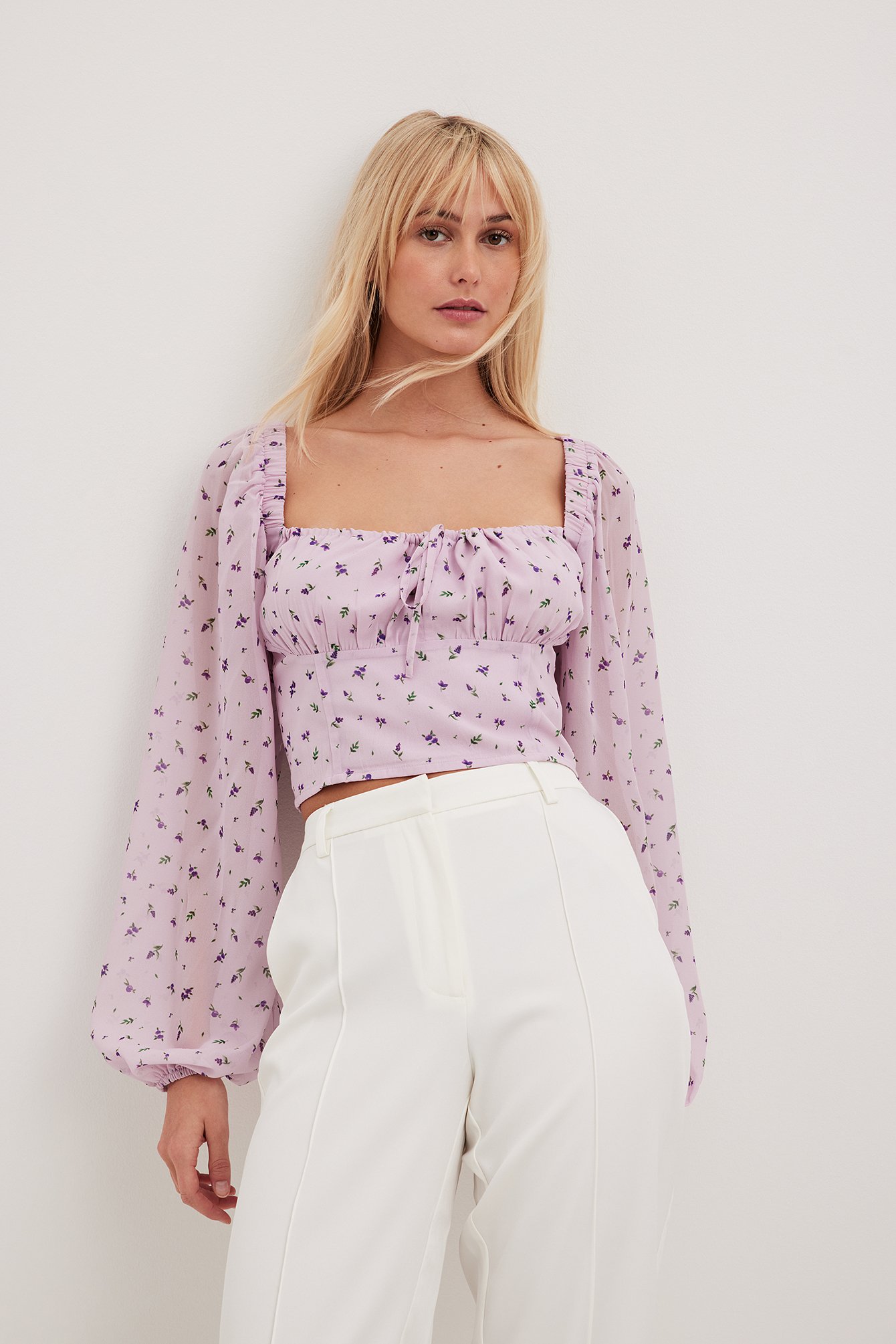 Rose/Flower Gathered Cup Chiffon Blouse