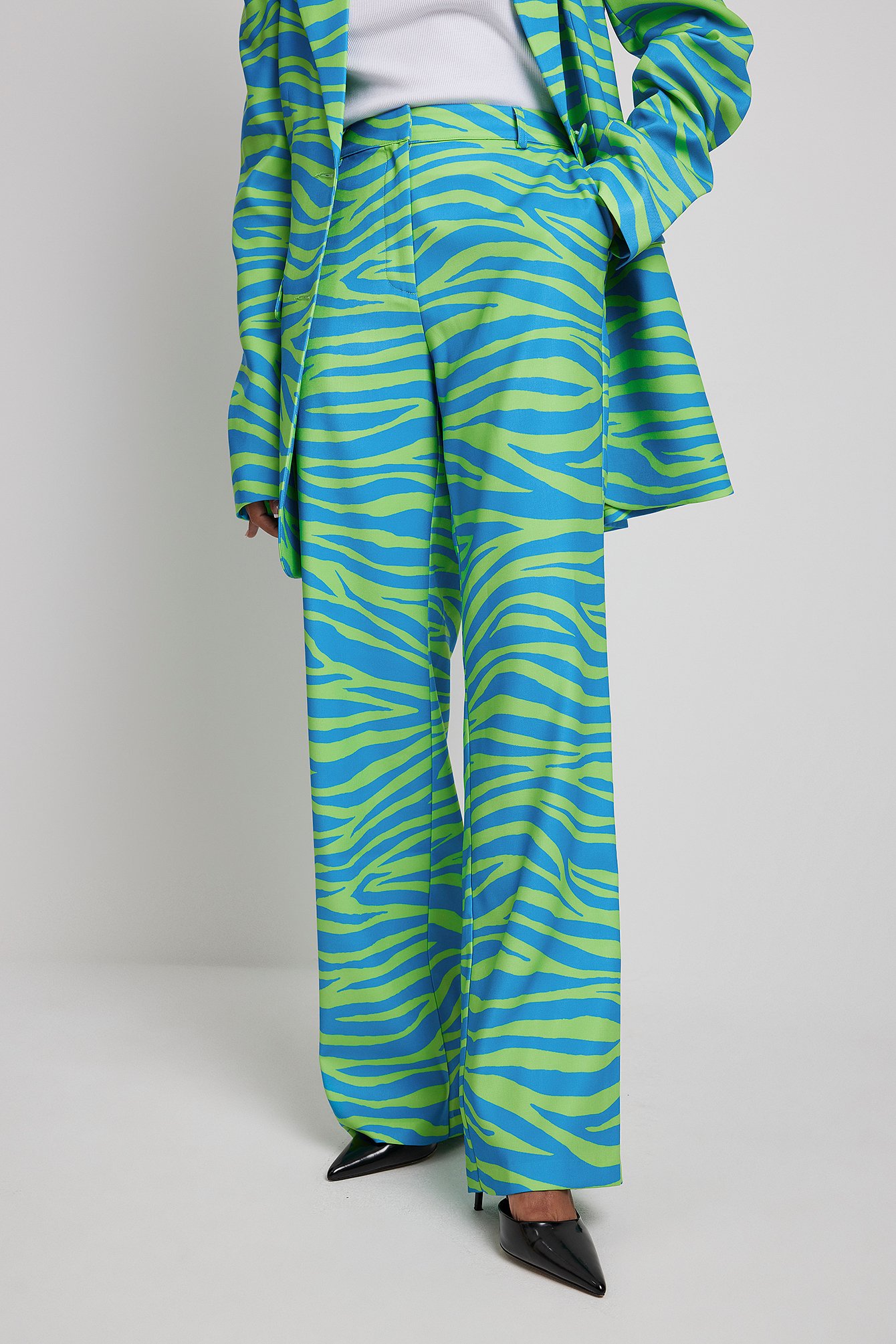 Blue/Green Zebra High Waisted Straight Suit Trousers