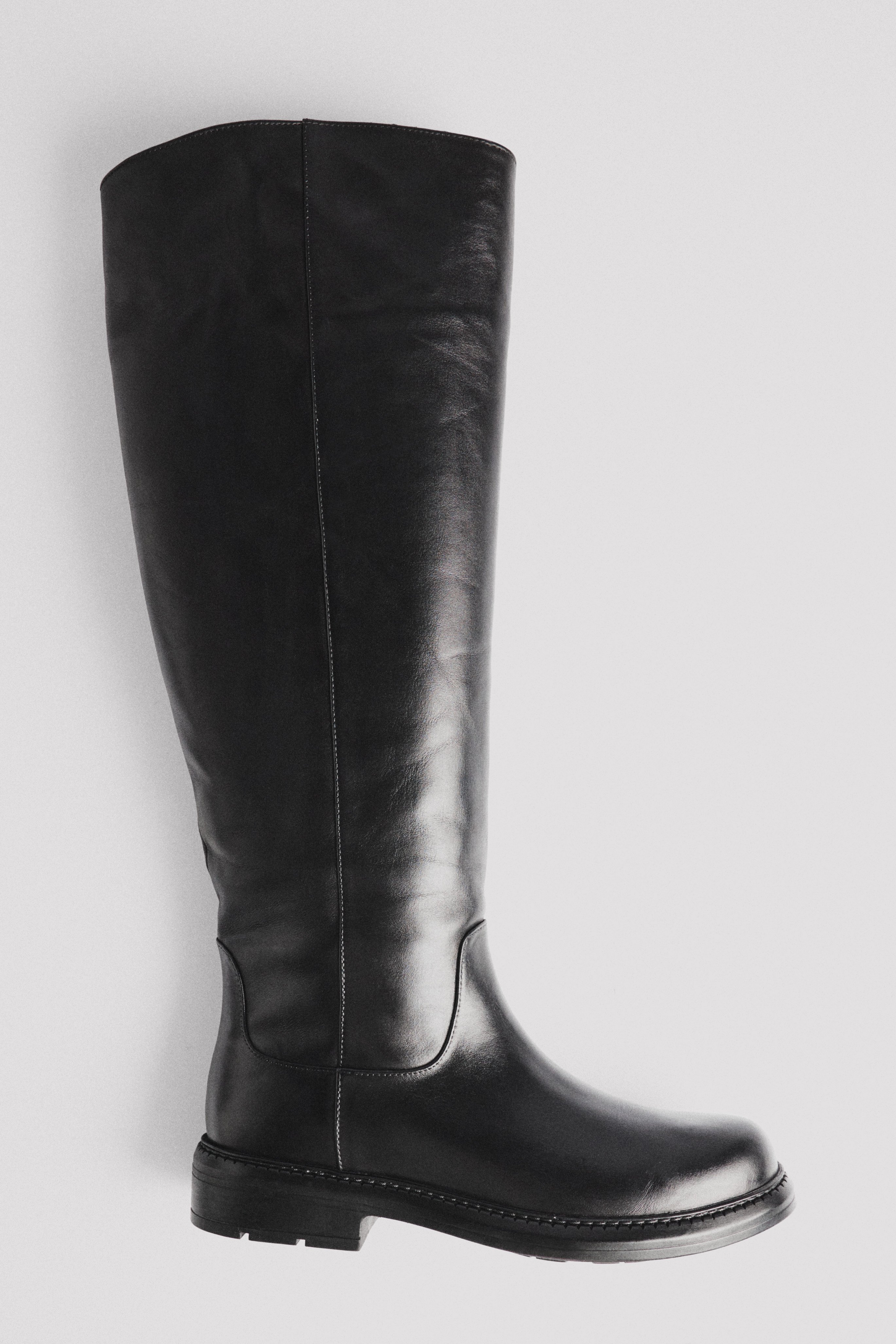 Black Leather Wide Shaft Boots