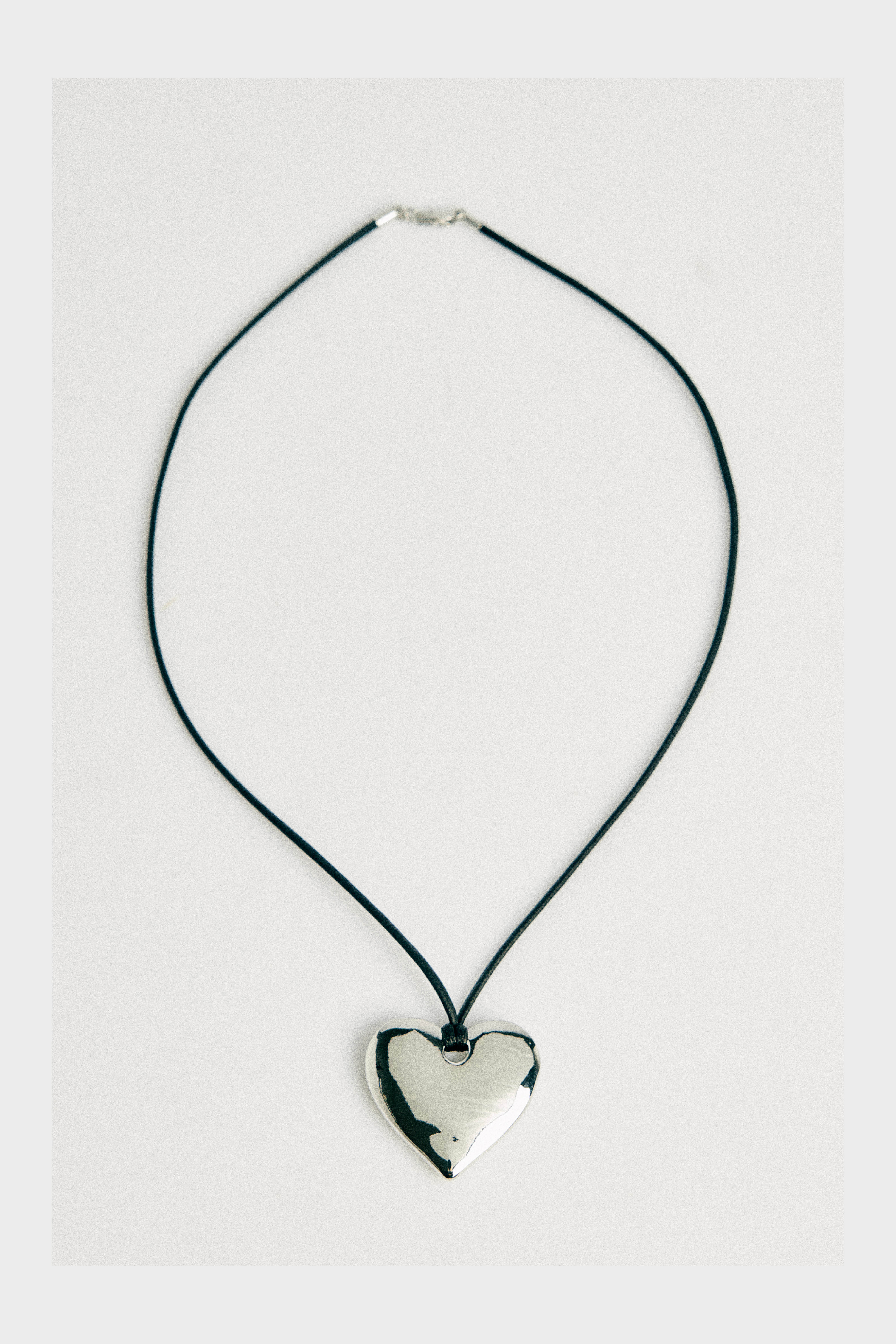 Black Faux Leather Strap Heart Necklace