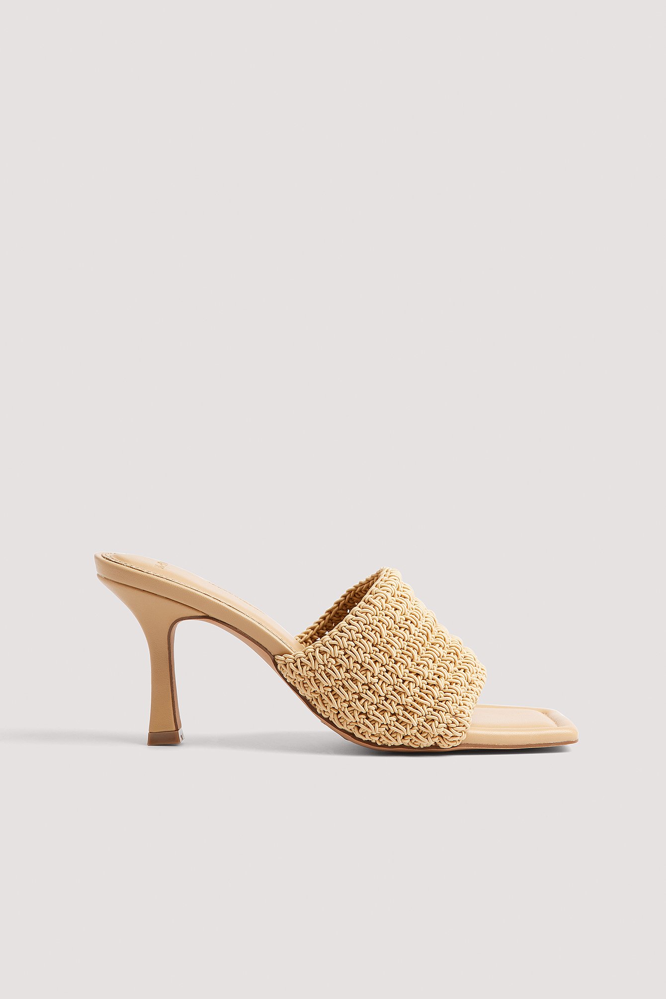 Beige Messy Knitted Mules