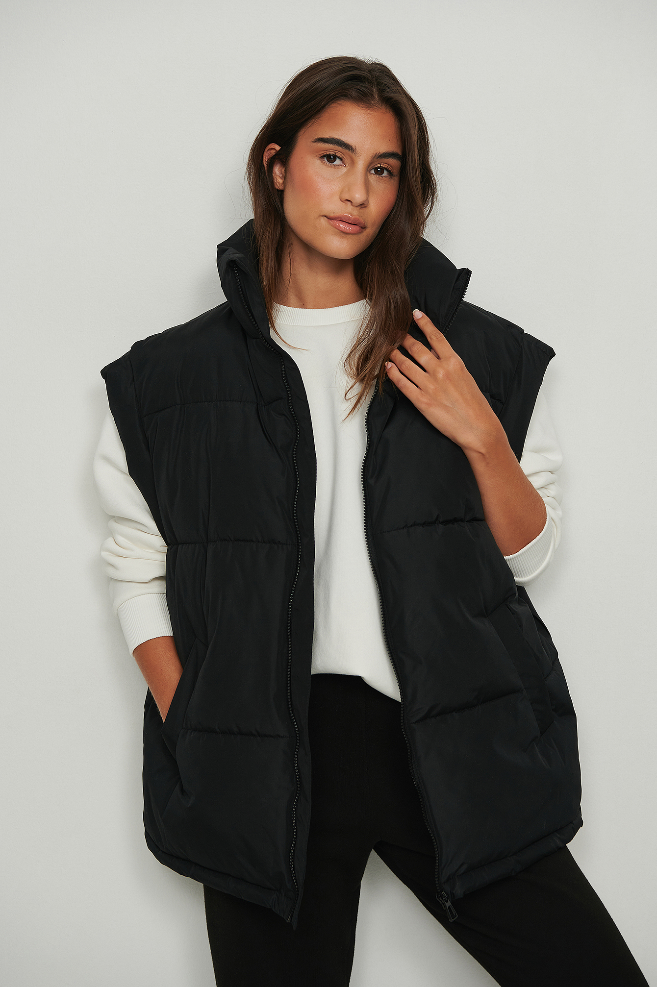 Black Recycled Belted Padded Vest
