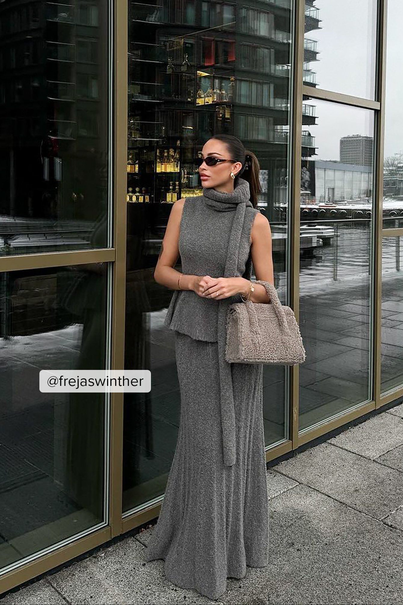 Grey Knitted Maxi Skirt