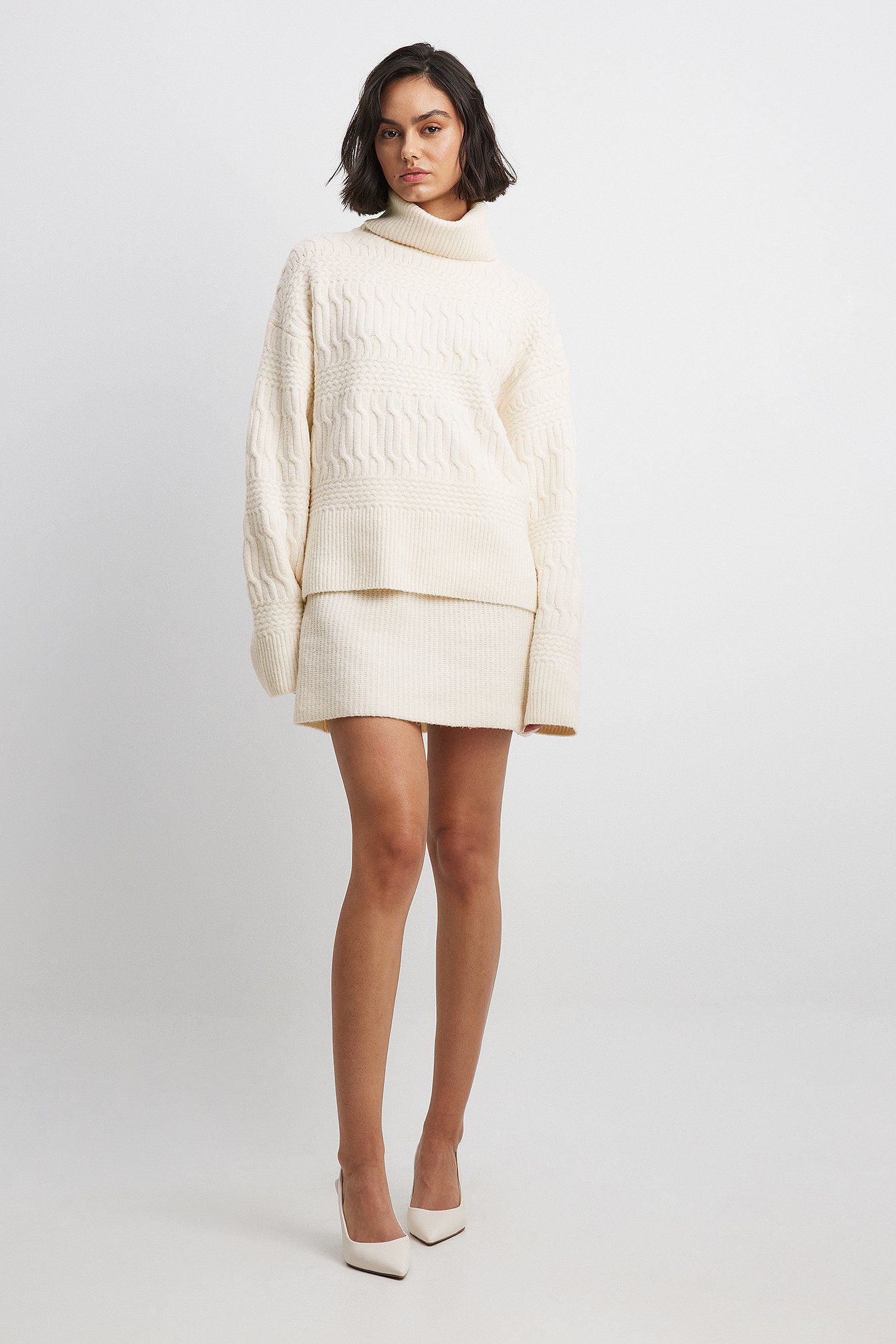 Cream Knitted Mini Skirt